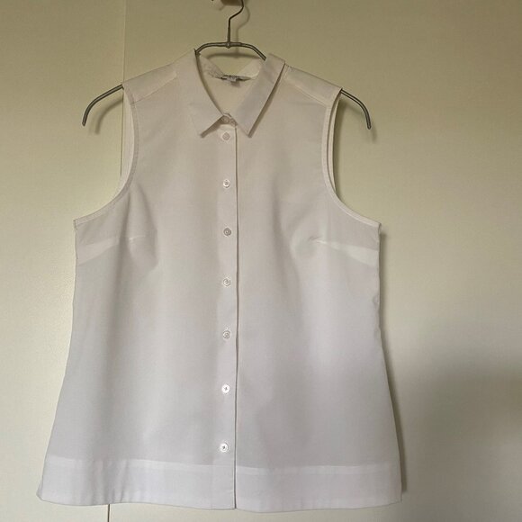 Blouse blanche sans manches avec petit col boutonné - Picture 1 of 3
